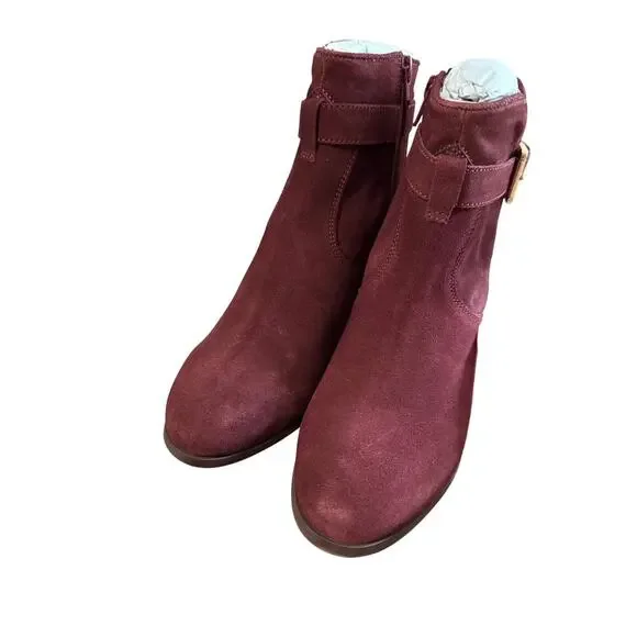 NWT Diba Shoes Bootie Burgundy Suede Brown Buckle Leather Women Sleek Block Heel - Picture 7 of 8